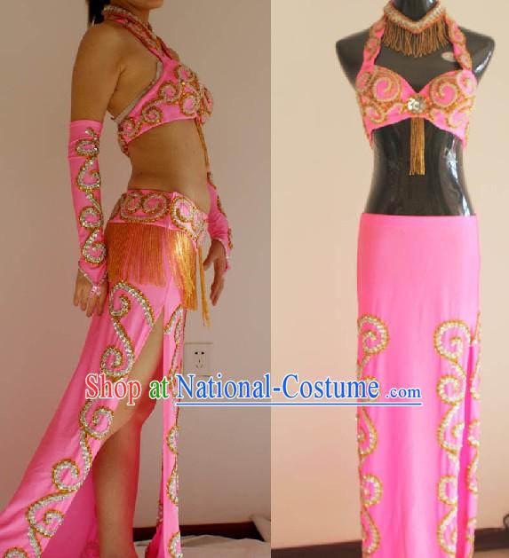 Professional Competition Pink Belly Dance Costumes Complete Set for Women