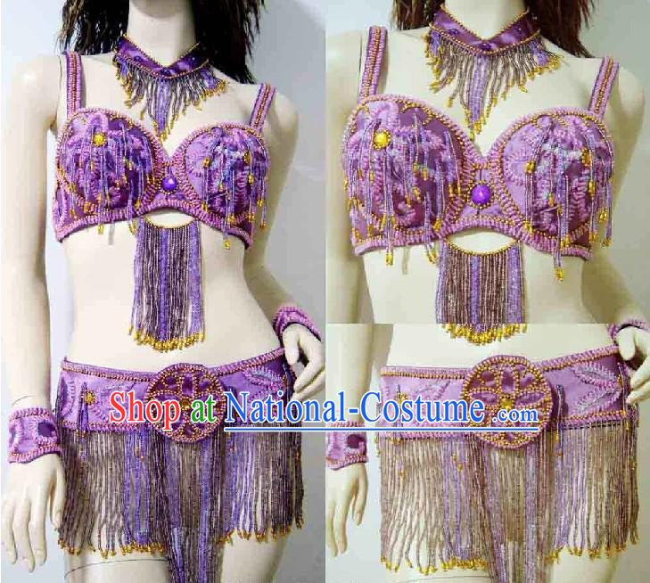 Professional Competition Purple Belly Dance Costumes Complete Set for Women