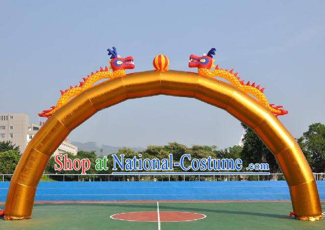 472 Inches Large Chinese Gold Inflatable Double Dragons Playing Ball