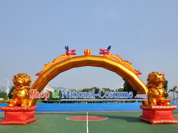 Large Chinese Inflatable Dragons Arches and Two Inflatable Lions Set