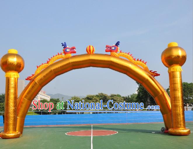 Large Golden Inflatable Araches with Dragons and Lanterns