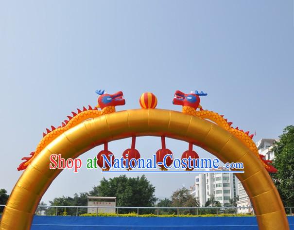 Large Golden Inflatable Dragons and Lanterns Arch