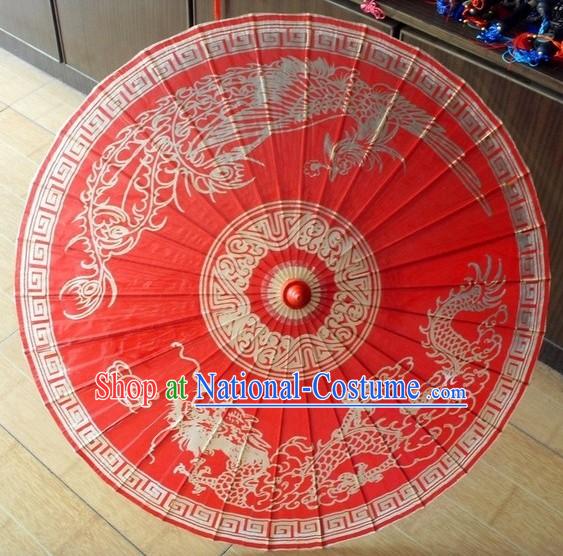 Traditional Chinese Hand Made Wedding Dragon Phoenix Umbrella