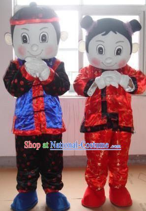 Chinese New Year Boy and Girl Mascot Costumes Complete Set