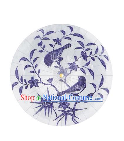 Chinese Hand Made Blue Bird Umbrella