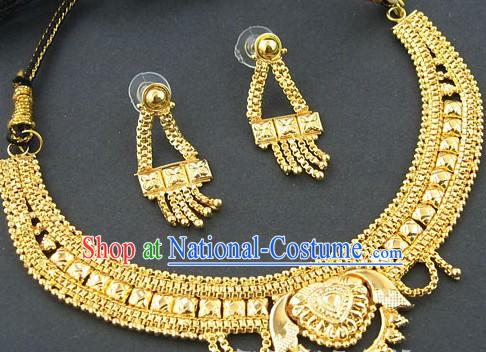 Indian Golden Neckalce and Earrings Set - Happiness