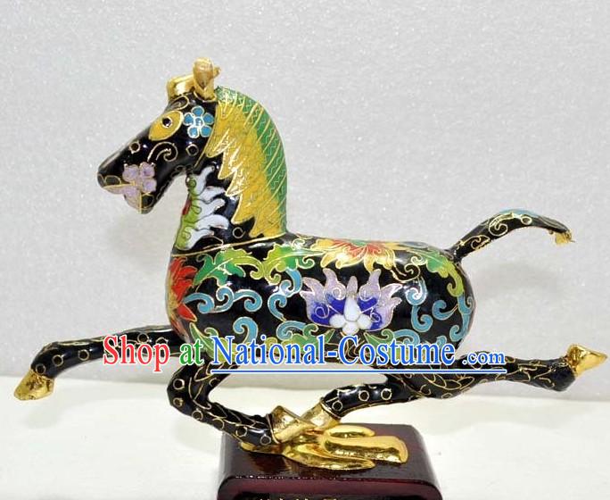 Chinese Gold Brass Cloisonne Horse Pair