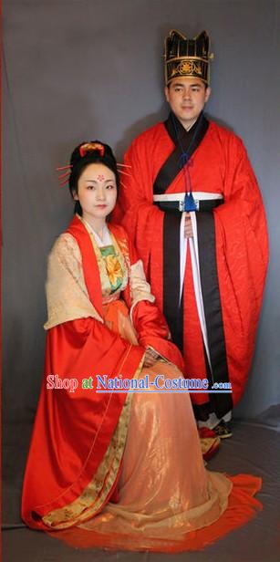 Tang Dynasty Wedding Dress Two Sets for Bride and Bridegroom