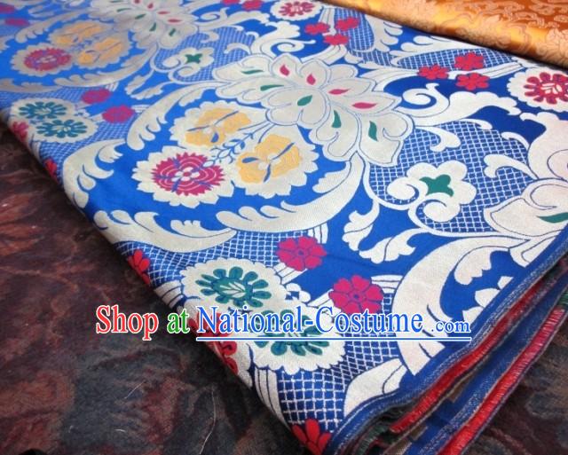 Chinese Traditional Blue Brocade Fabric