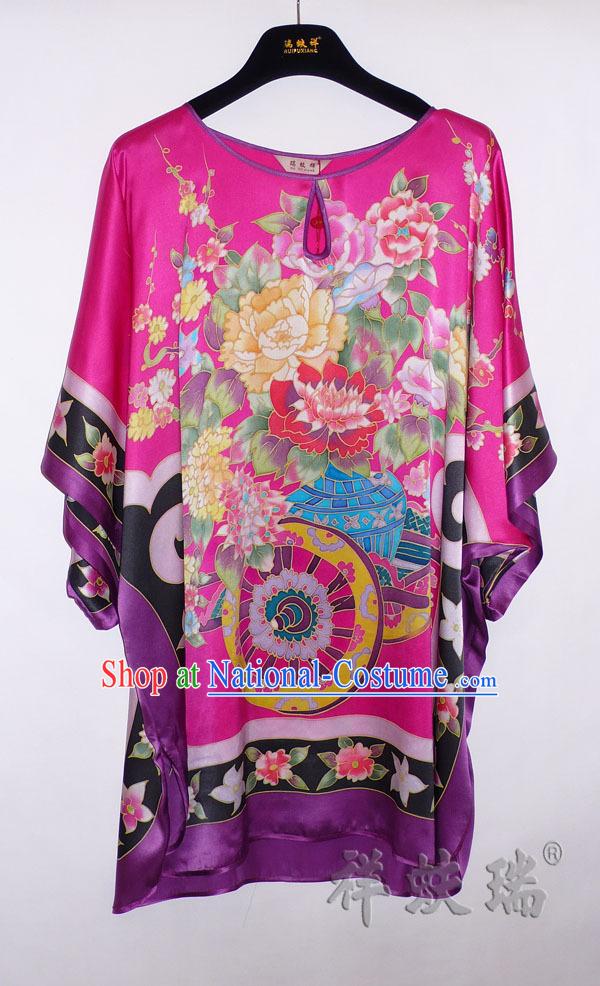 Rui Fu Xiang Hand Painted Silk Peony Blouse for Women