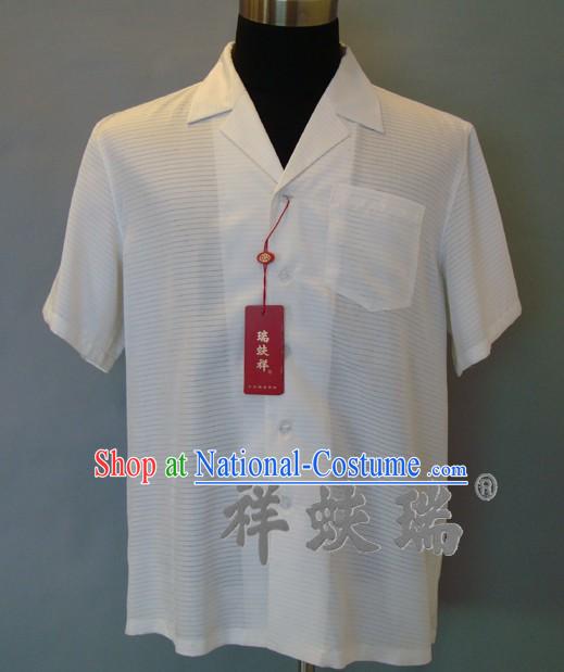 Chinese Peking Rui Fu Xiang White Silk Blouse for Men