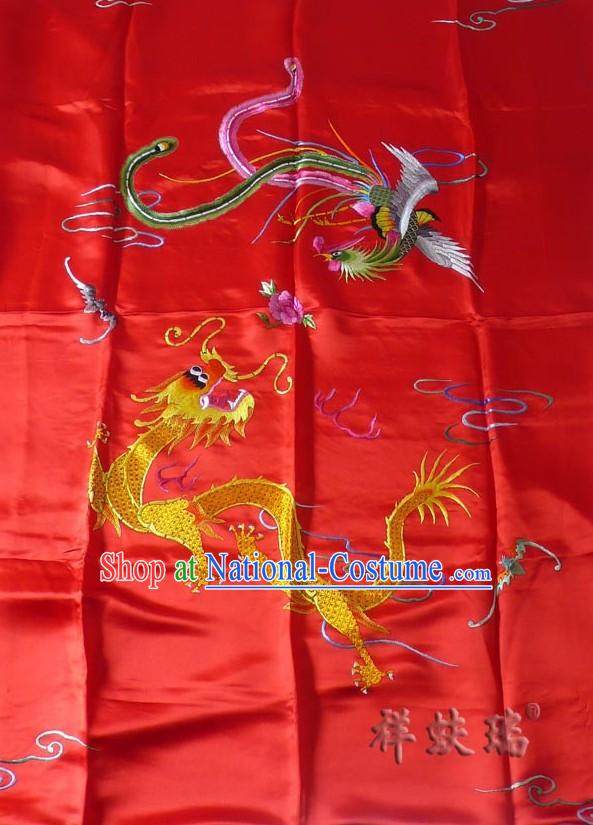 Beijing Rui Fu Xiang Silk Lucky Red Dragon Phoenix Wedding Bedcover Set