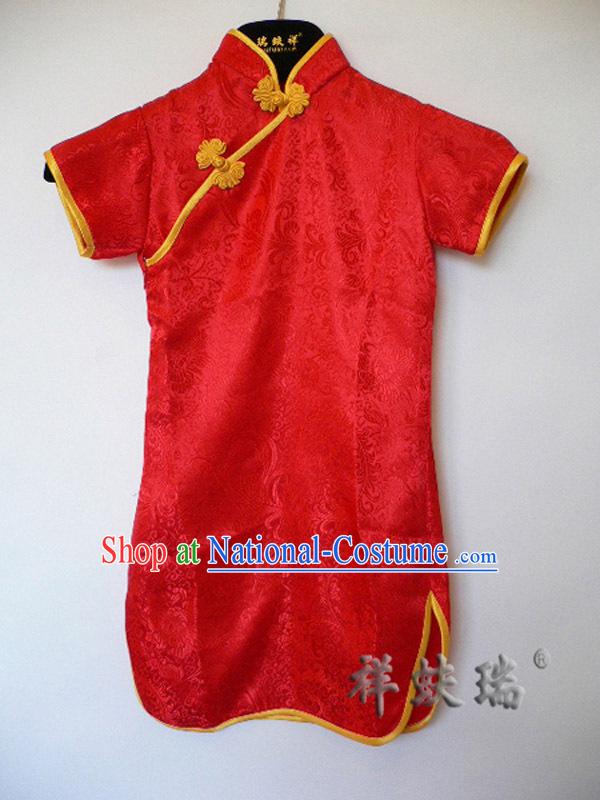 Famous Time-honored Rui Fu Xiang Lucky Red Qipao for Girls