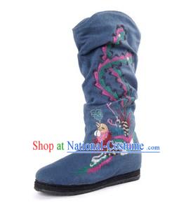 Chinese Handmade Phoenix Embroidered Cloth Boots