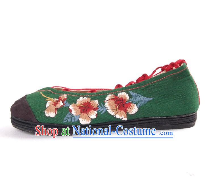 Embroidered Shoes with Layers of Cloth Firmly Stitched Together for Soles