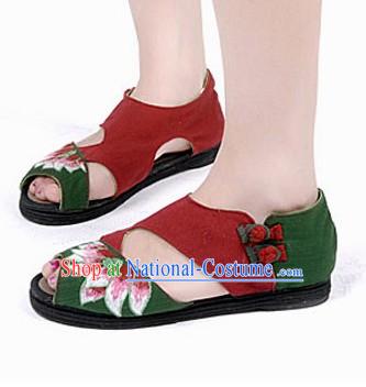 Traditional Chinese Summer Embroidered Lotus Sandals