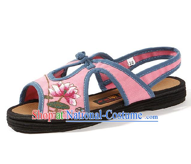 Traditional Chinese Embroidered Lotus Sandals