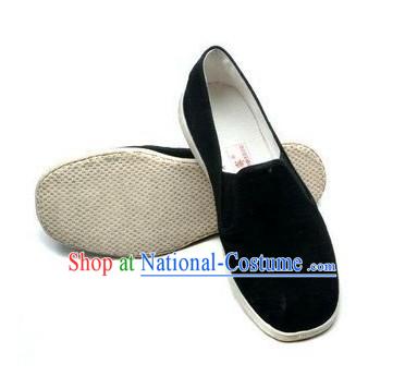 Traditional Chinese Beijing Bu Ying Zhai Black Cloth Shoes for Men