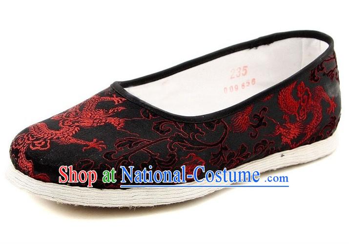 Chinese Handmade Bu Ying Zhai Dragon Brocade Slippers