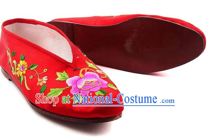 Chinese Handmade Bu Ying Zhai Cow Leather Sole Embroidered Wedding Shoes