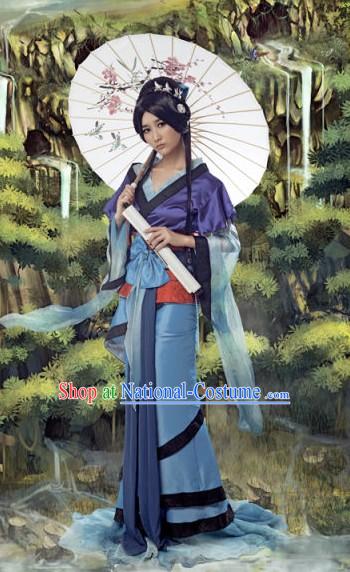 Ancient Chinese Swordswoman Wang Yuyan Costumes and Umbrella Set