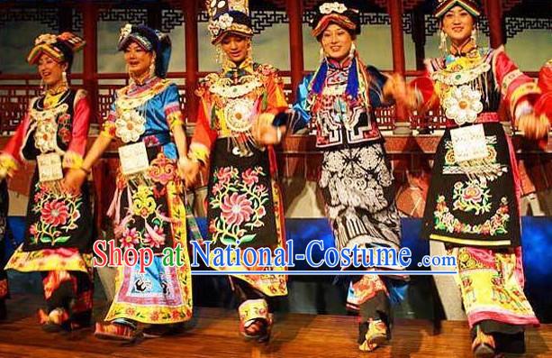 Chinese Qiang Ethnic Minority Clothing and Hats 5 Sets