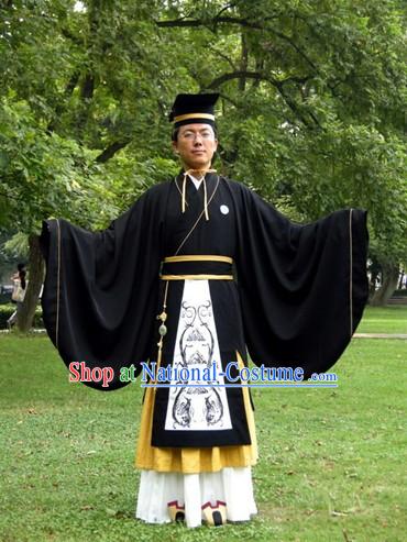 Ancient Chinese Scholar Hanfu Costume and Hat Set