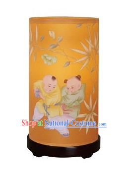 Chinese Hand Painted Silk Palace Reading Lamp