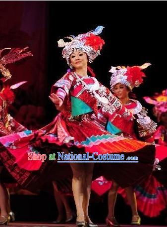 Chinese Miao Dance Costumes and Hat Set