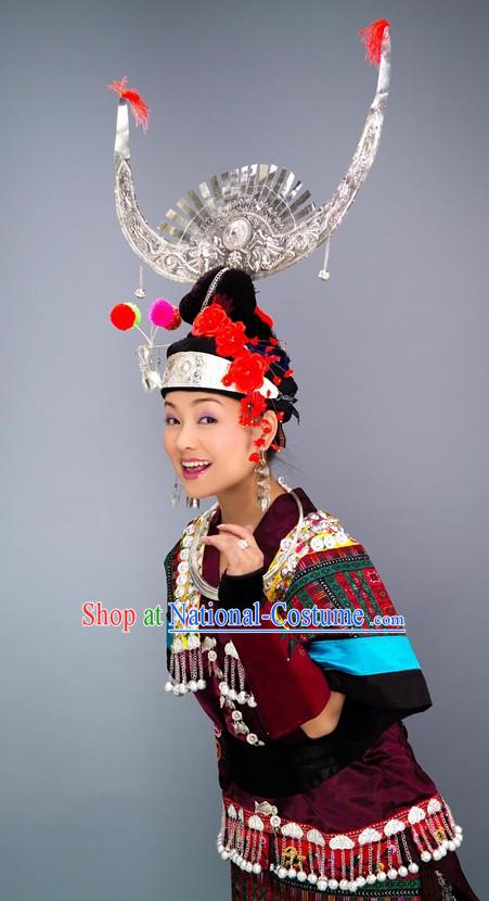 Chinese Ayouduo Miao Clothes and Hat Complete Set