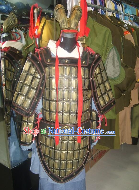 Chinese Qin Dynasty Period TerracottaTerra Cotta Warrior Armor Costume and Headpiece Complete Set for Men