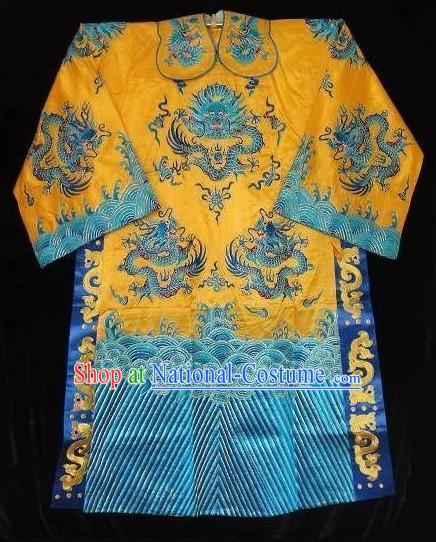 Chinese Gorgeous Ancient Embroidery Dragon Silk Robe for Men