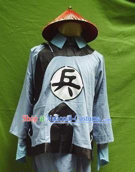 Ancient Chinese Solider Costumes and Hat for Men