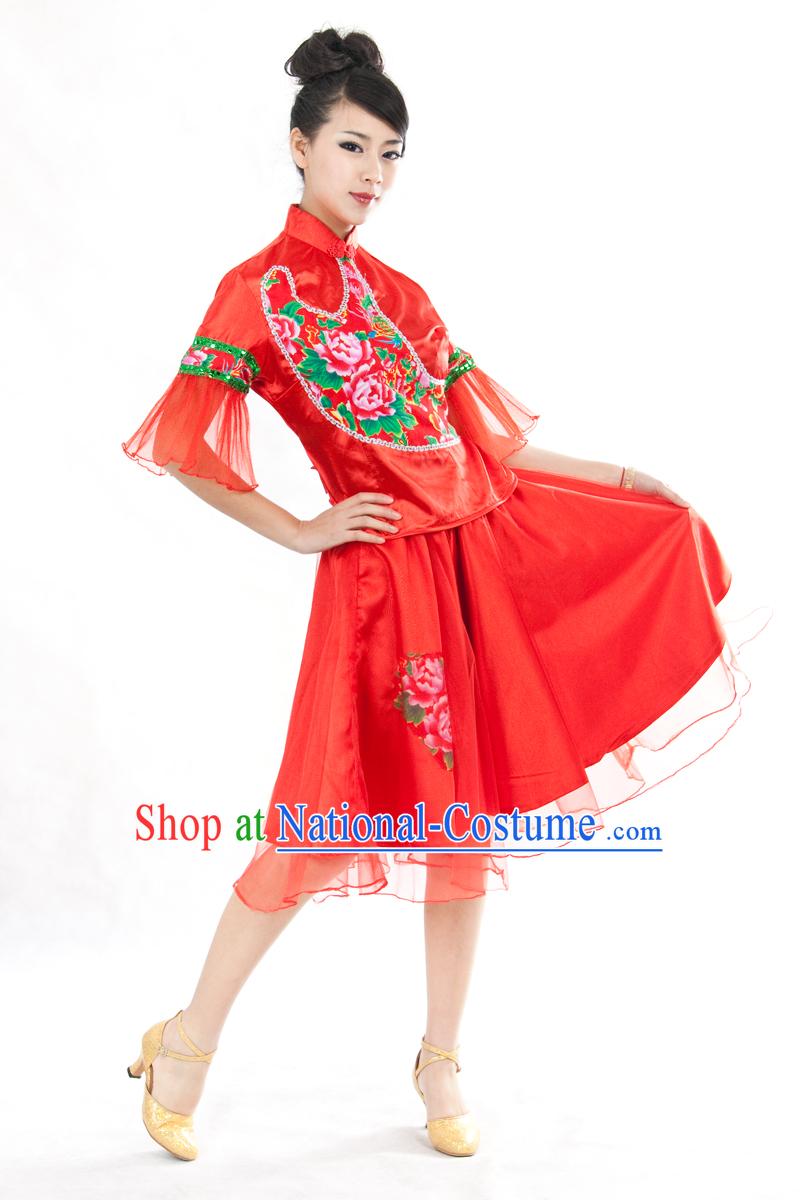 Chinese Yangge Fan Dancing Costumes