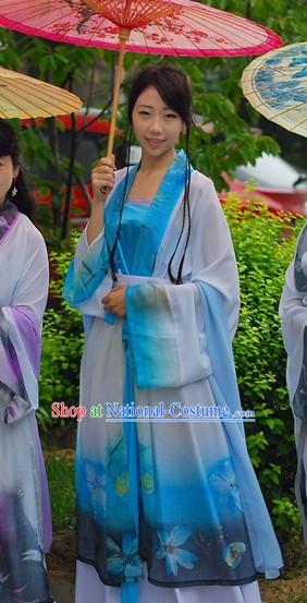 Ancient Chinese Beauty Blue Han Fu Clothing