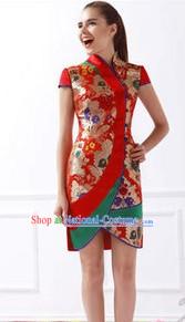 Ancient Chinese Silk Golden Flower Short Cheongsam