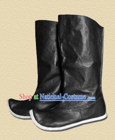 Ancient Chinese Handmade Hanfu Black Leather Boots for Men