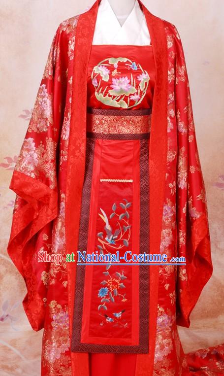 Tang Dynasty Embroidered Wedding Dress Complete Set for Brides