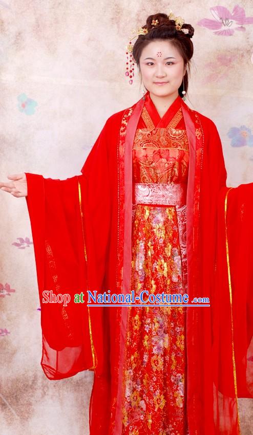 Ancient Chinese Red Wedding Ceremonial Clothing Complete Set