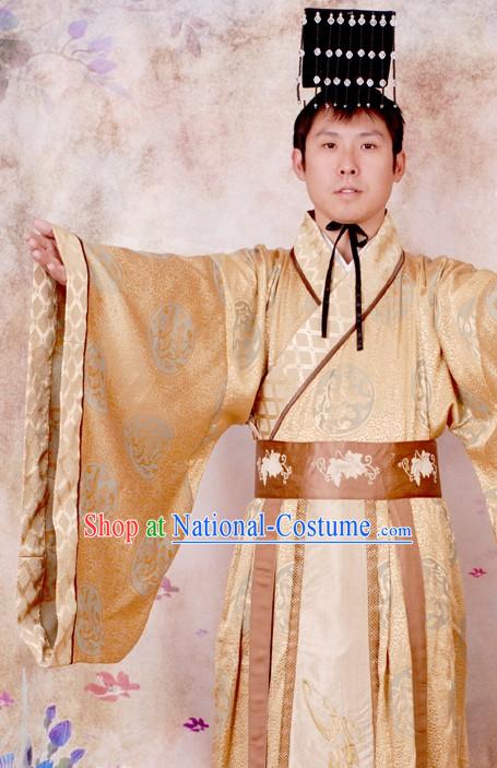 Ancient Chinese Qin Dynasty Qin Chao Qin Shi Huang First Emperor Costume and Hat Complete Set