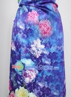 Chinese Blue Rose Silk Fabric