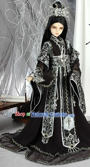 Ancient Chinese Emperor Black Dragon Costume and Crown Complete Set