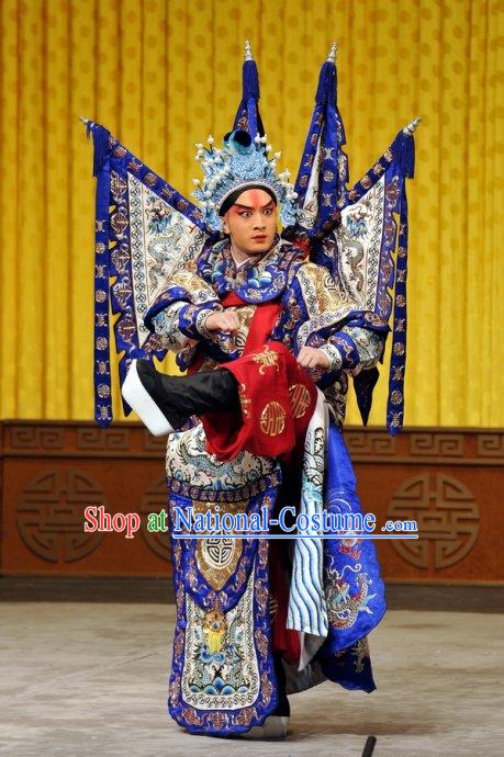 Peking Opera Wu Sheng Armor Costume and Hat and Flags