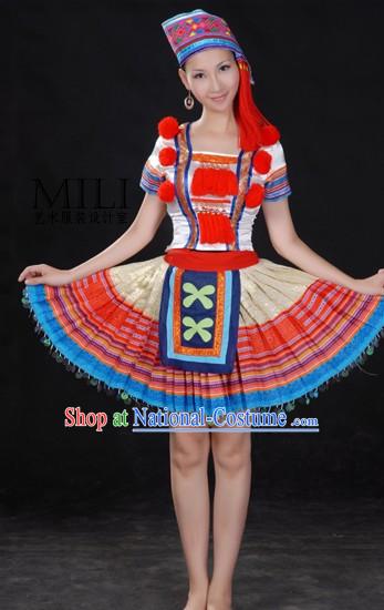 Chinese Yao Minority Dress and Hat Complete Set