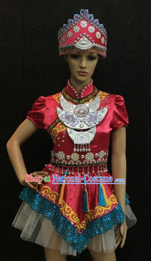 Traditional Chinese Ethnic Minority Clothing and Hat for Women