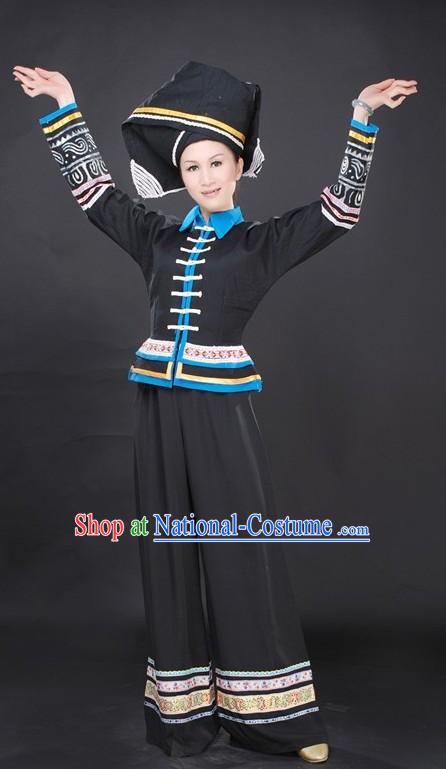 Chinese Stage Performance Dance Costumes and Hat Complete Set for Women