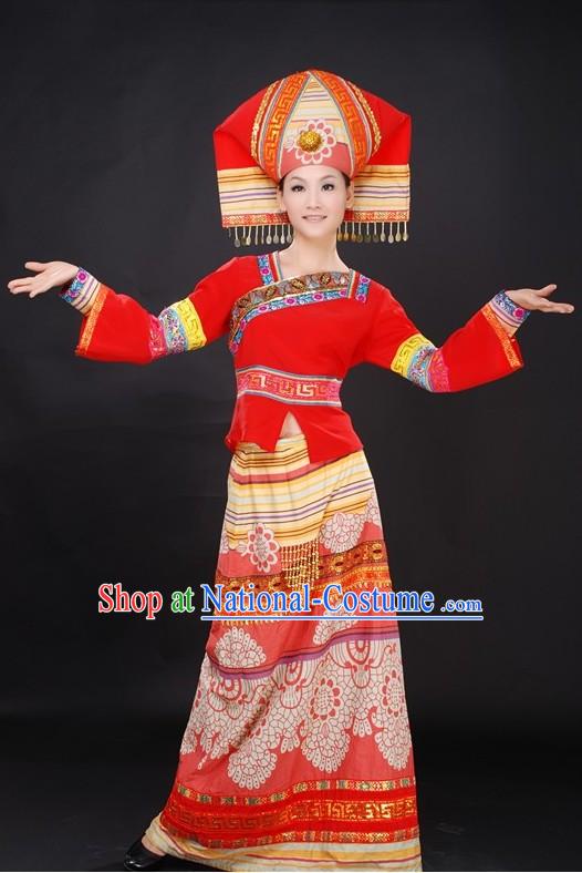 Chinese Ethnic Wedding Dress and Hat Complete Set