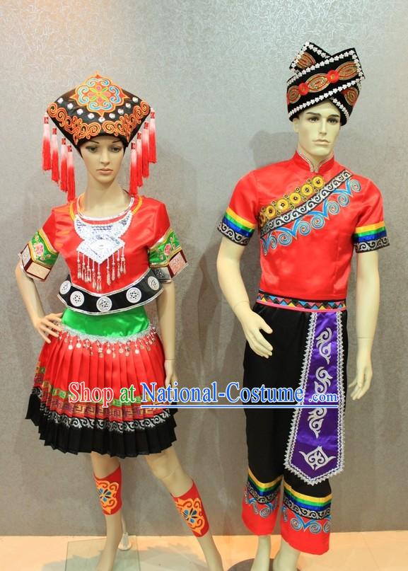 Traditional Chinese Ethnic Wedding Dress 2 Sets for Men and Women