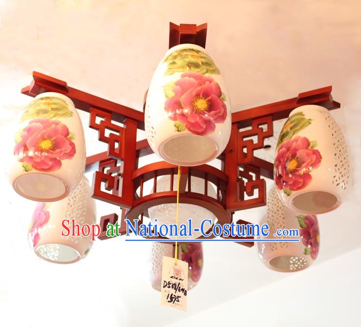 Traditional Chinese Wooden Ceramics Lanterns Set