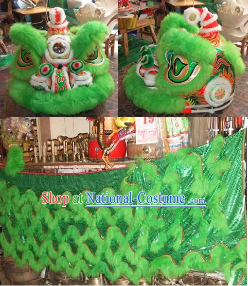 Supreme Green Long Wool Lion Dance Clothes Complete Set